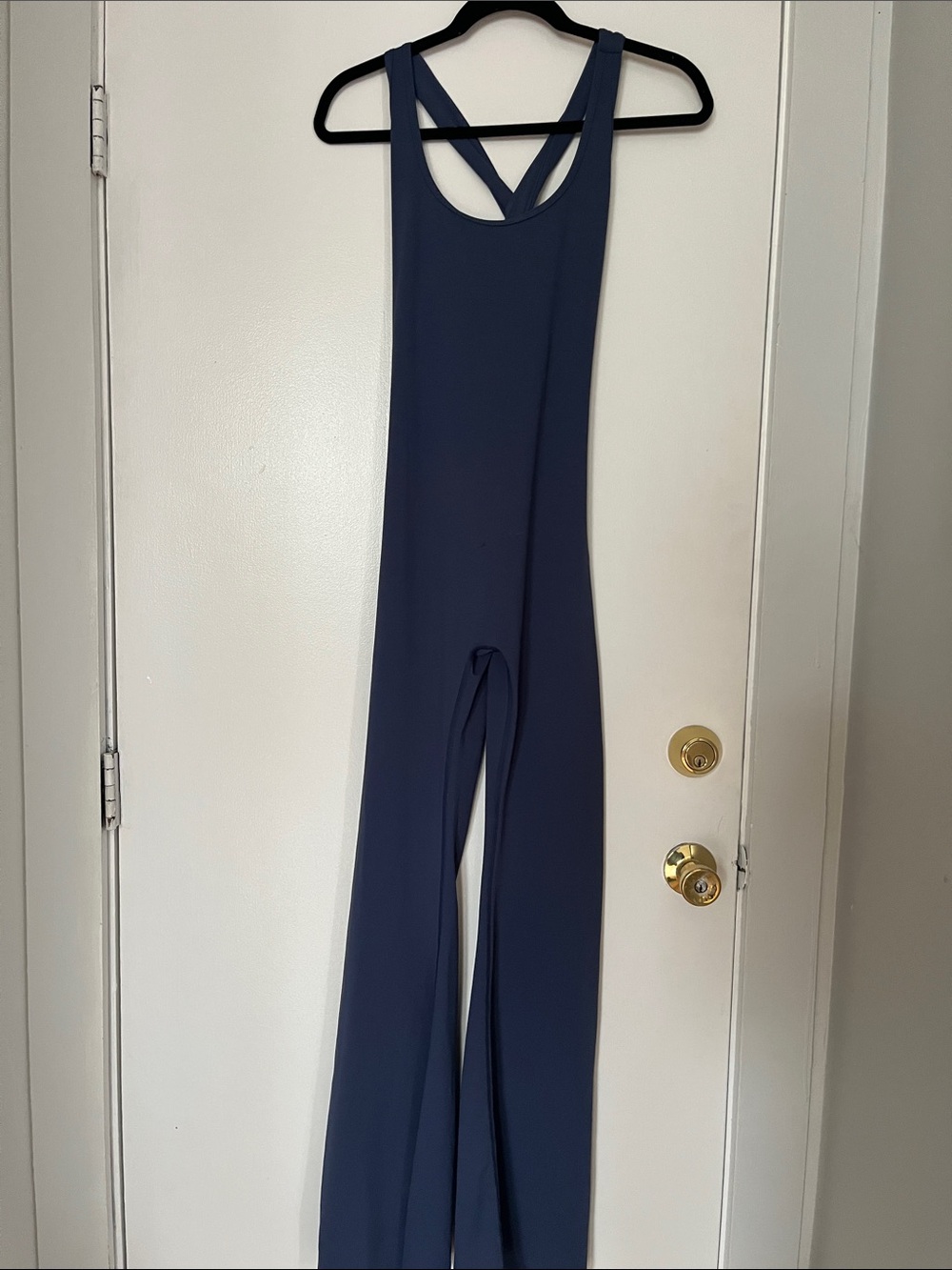 Women’s Butter Soft Dark Blue athleisure  Jumpsuit. Cross Back with Ruching